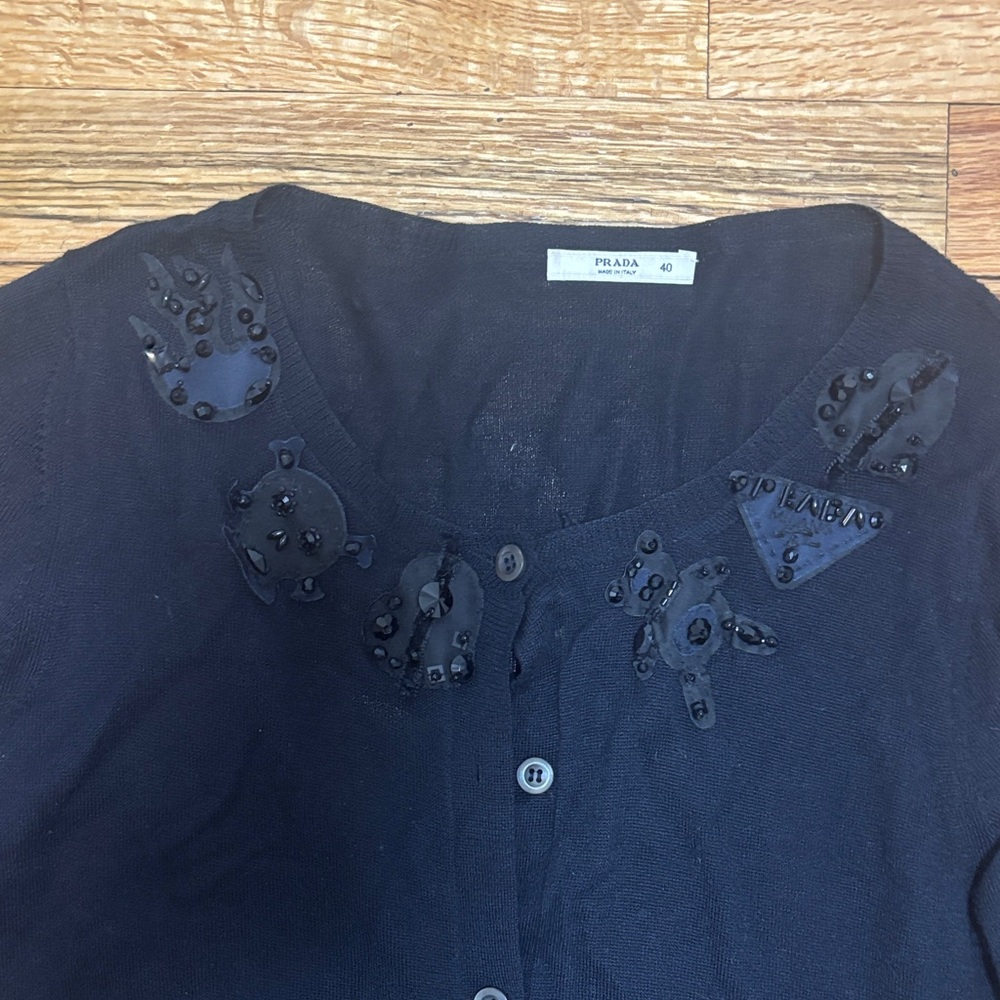Prada Black Cardigan with Floral Accents - Picture 2 of 4